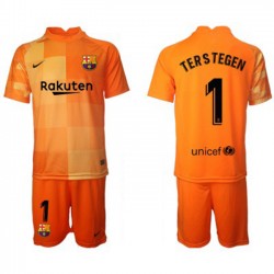 Camisola FC Barcelona Guarda-redes Ter Stegen 1 Criança Equipamento Primeiro 2021-2022 Manga Curta